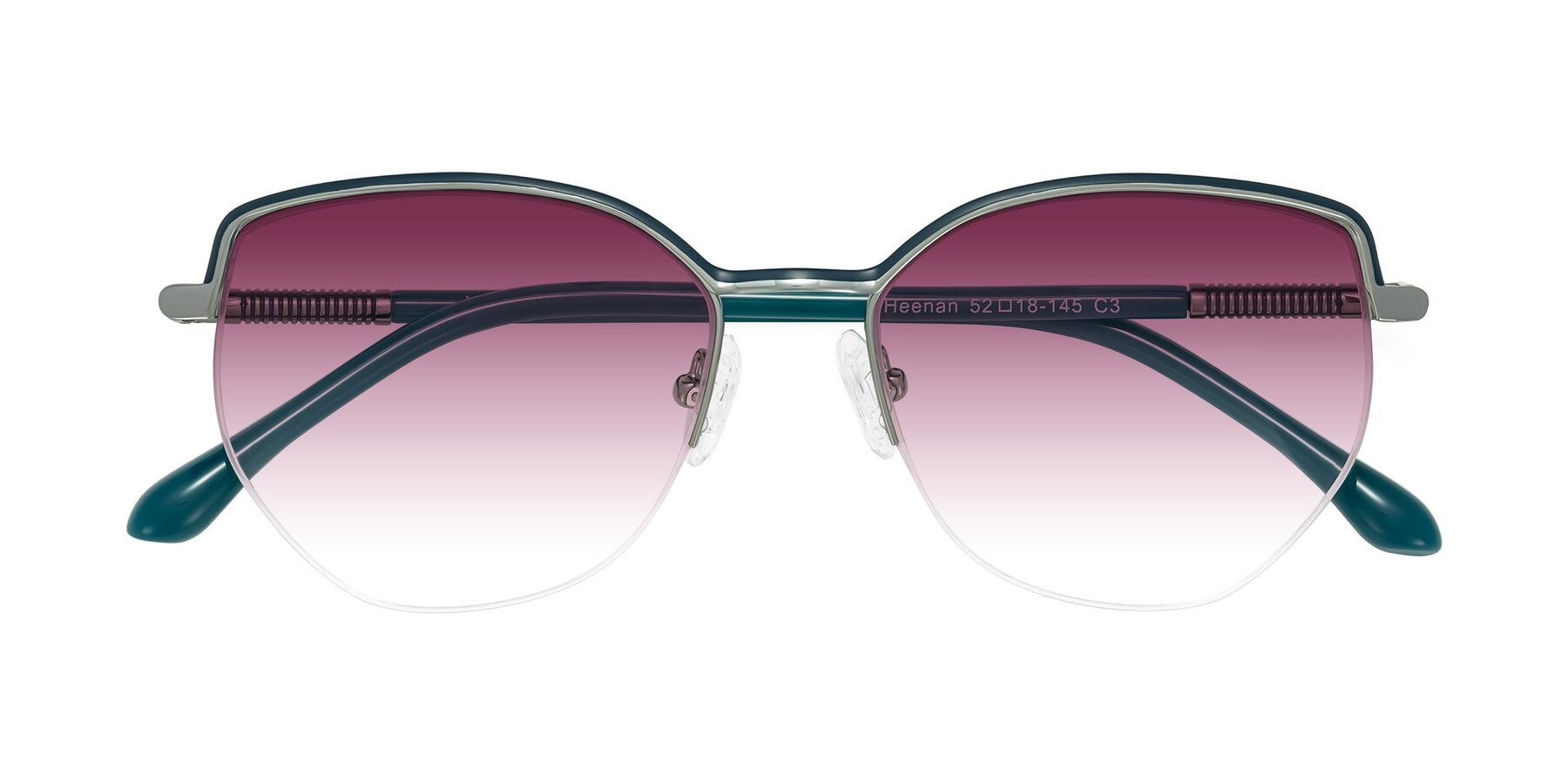 Folded Front of Heenan in Teal/Silver with Wine Gradient Lenses
