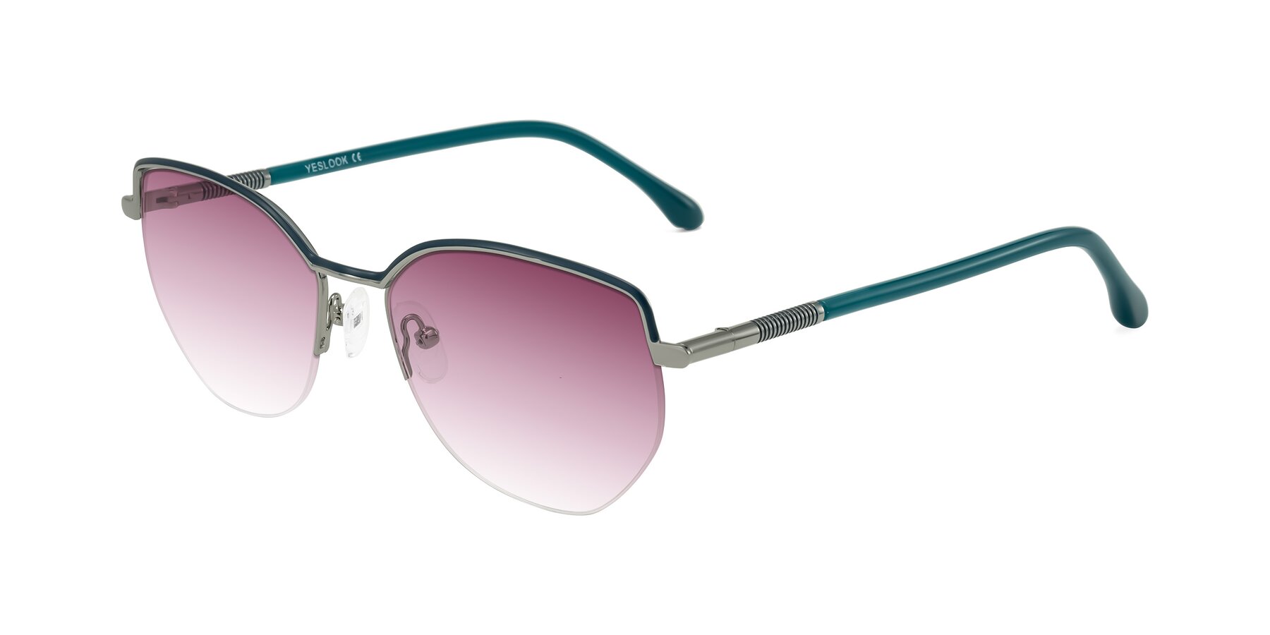 Angle of Heenan in Teal/Silver with Wine Gradient Lenses