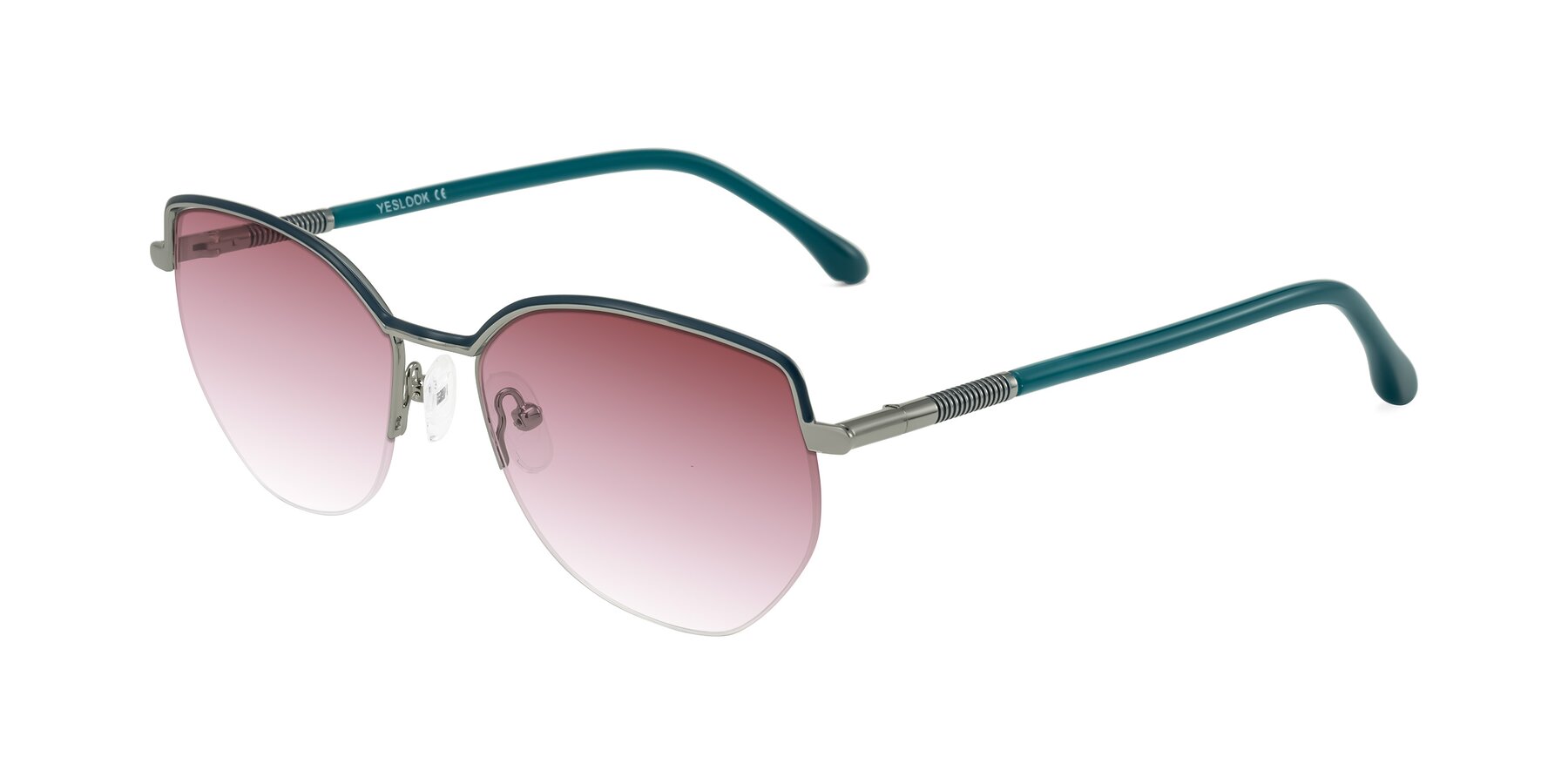 Angle of Heenan in Teal/Silver with Garnet Gradient Lenses