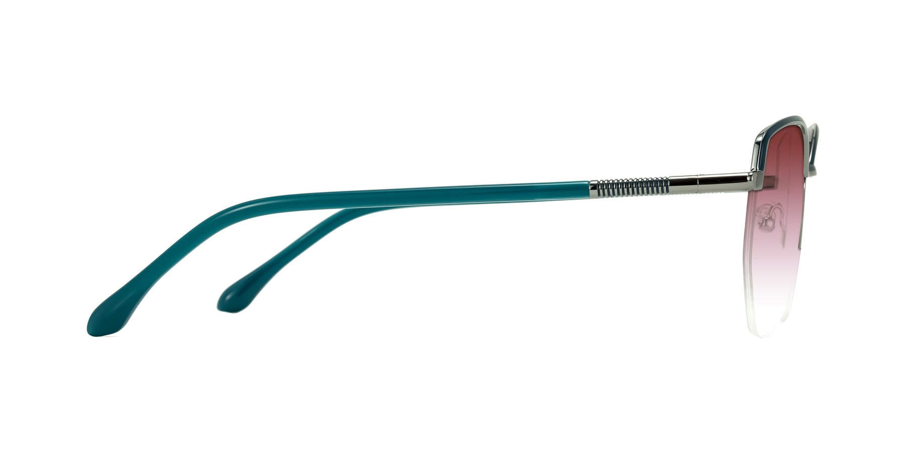 Side of Heenan in Teal/Silver with Garnet Gradient Lenses
