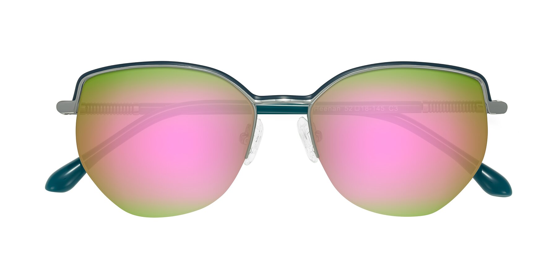Folded Front of Heenan in Teal/Silver with Pink Mirrored Lenses