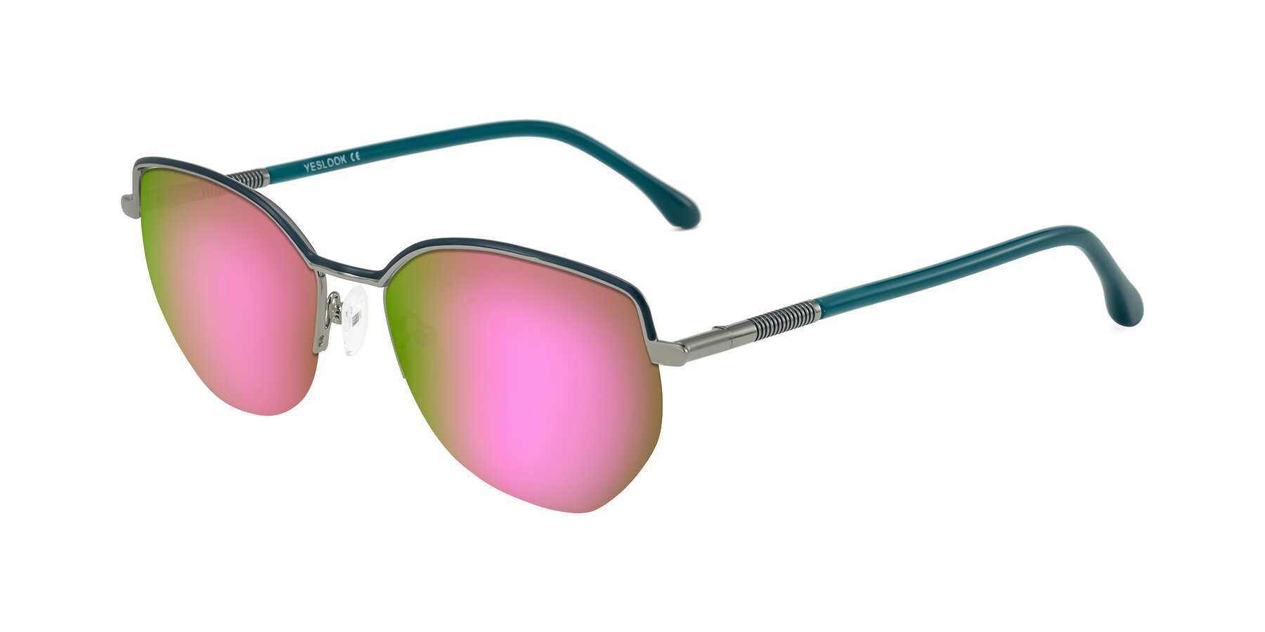 Angle of Heenan in Teal/Silver with Pink Mirrored Lenses
