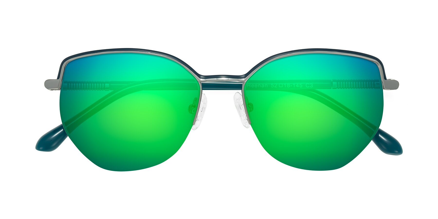 Folded Front of Heenan in Teal/Silver with Green Mirrored Lenses