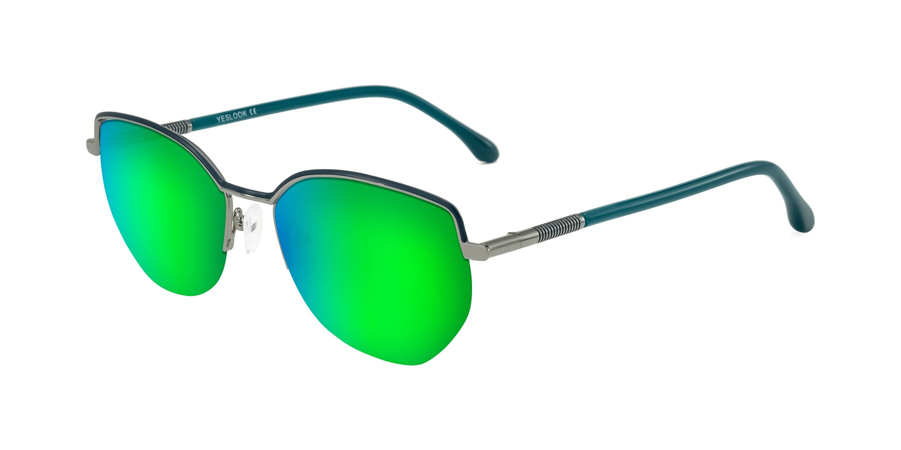 Angle of Heenan in Teal/Silver with Green Mirrored Lenses