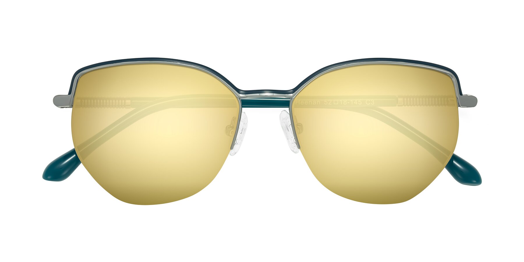 Folded Front of Heenan in Teal/Silver with Gold Mirrored Lenses
