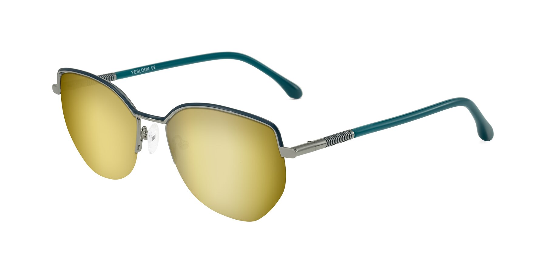 Angle of Heenan in Teal/Silver with Gold Mirrored Lenses