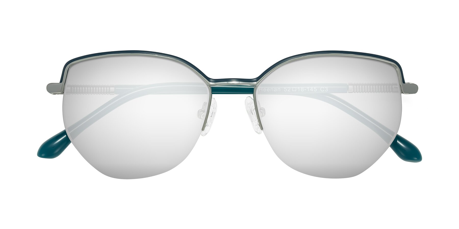 Folded Front of Heenan in Teal/Silver with Silver Mirrored Lenses