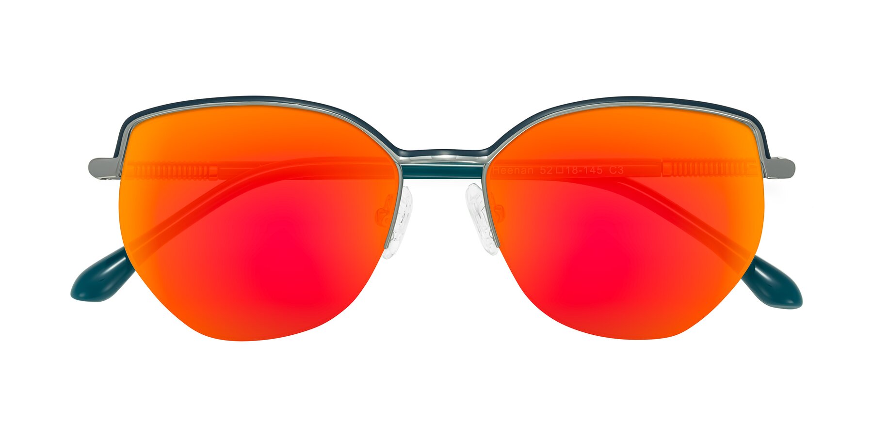 Folded Front of Heenan in Teal/Silver with Red Gold Mirrored Lenses