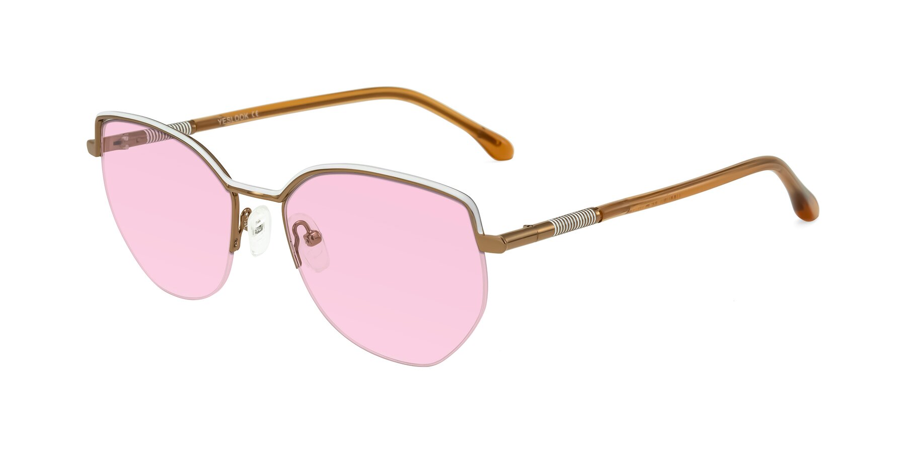 Angle of Heenan in White/Bronze with Light Pink Tinted Lenses