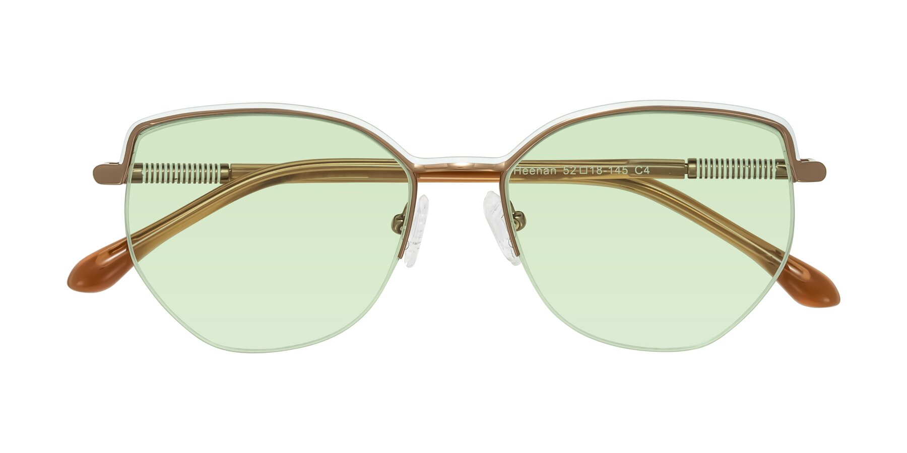 Folded Front of Heenan in White/Bronze with Light Green Tinted Lenses
