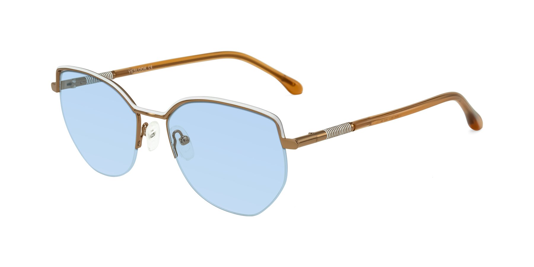 Angle of Heenan in White/Bronze with Light Blue Tinted Lenses