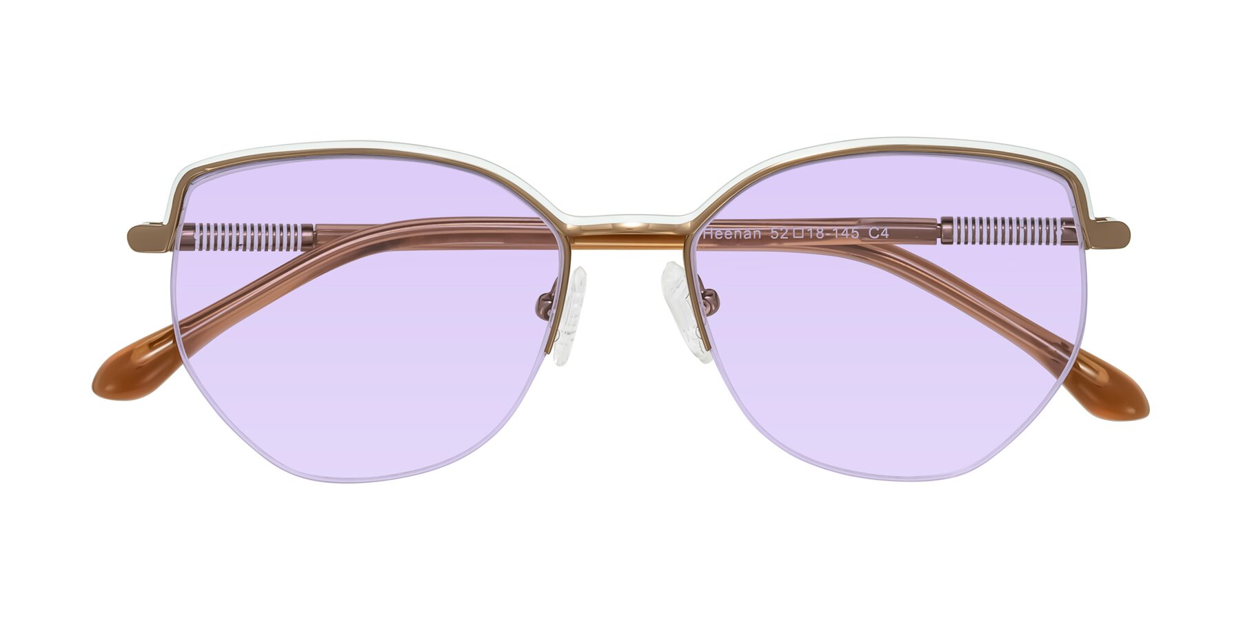 Folded Front of Heenan in White/Bronze with Light Purple Tinted Lenses