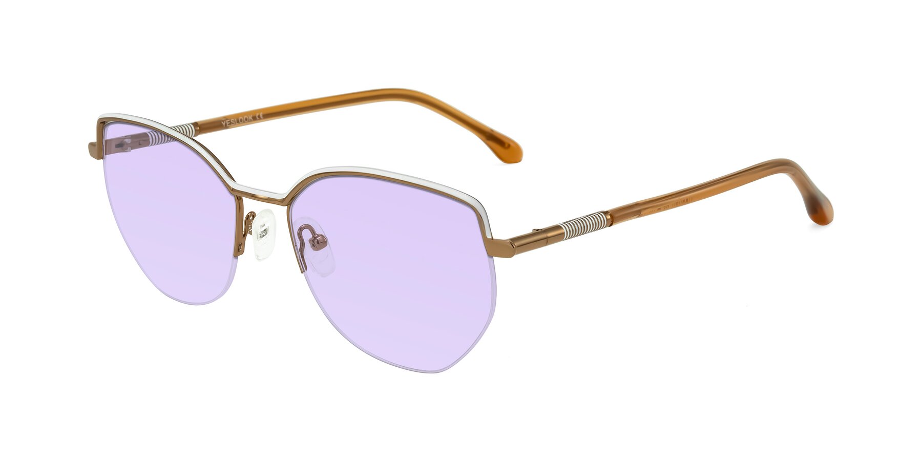 Angle of Heenan in White/Bronze with Light Purple Tinted Lenses