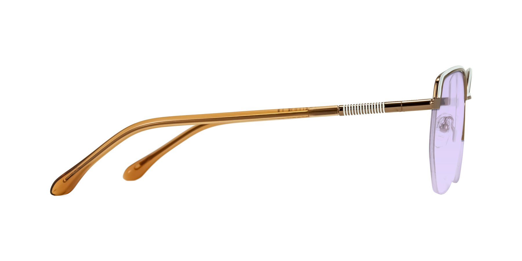 Side of Heenan in White/Bronze with Light Purple Tinted Lenses