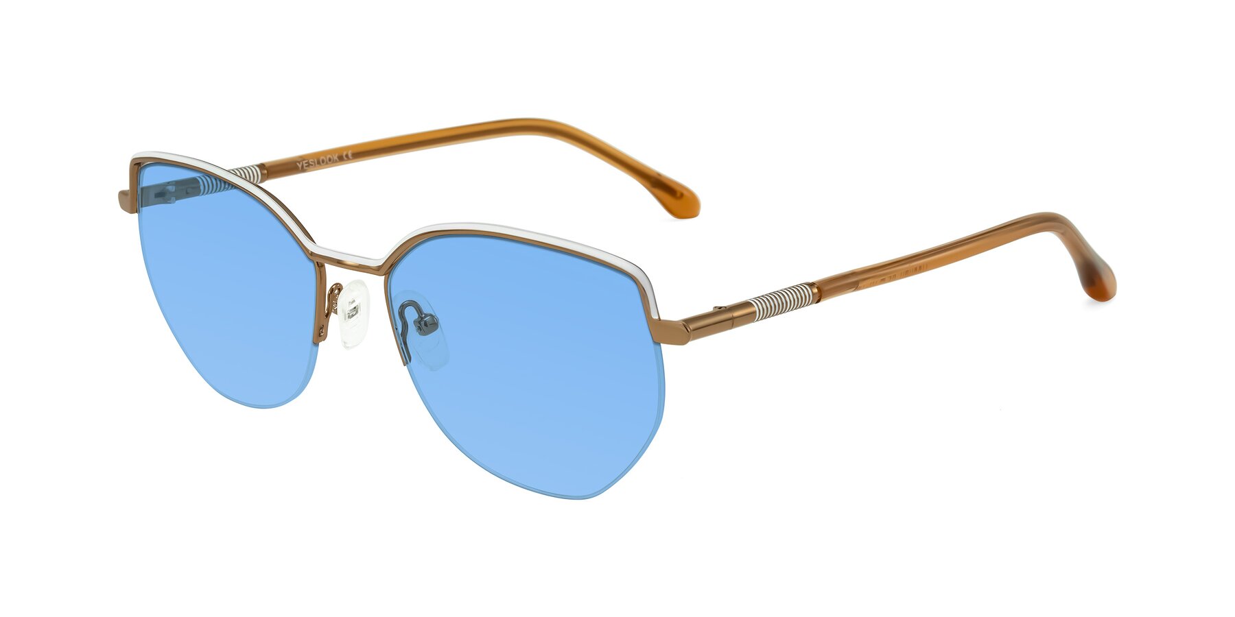 Angle of Heenan in White/Bronze with Medium Blue Tinted Lenses