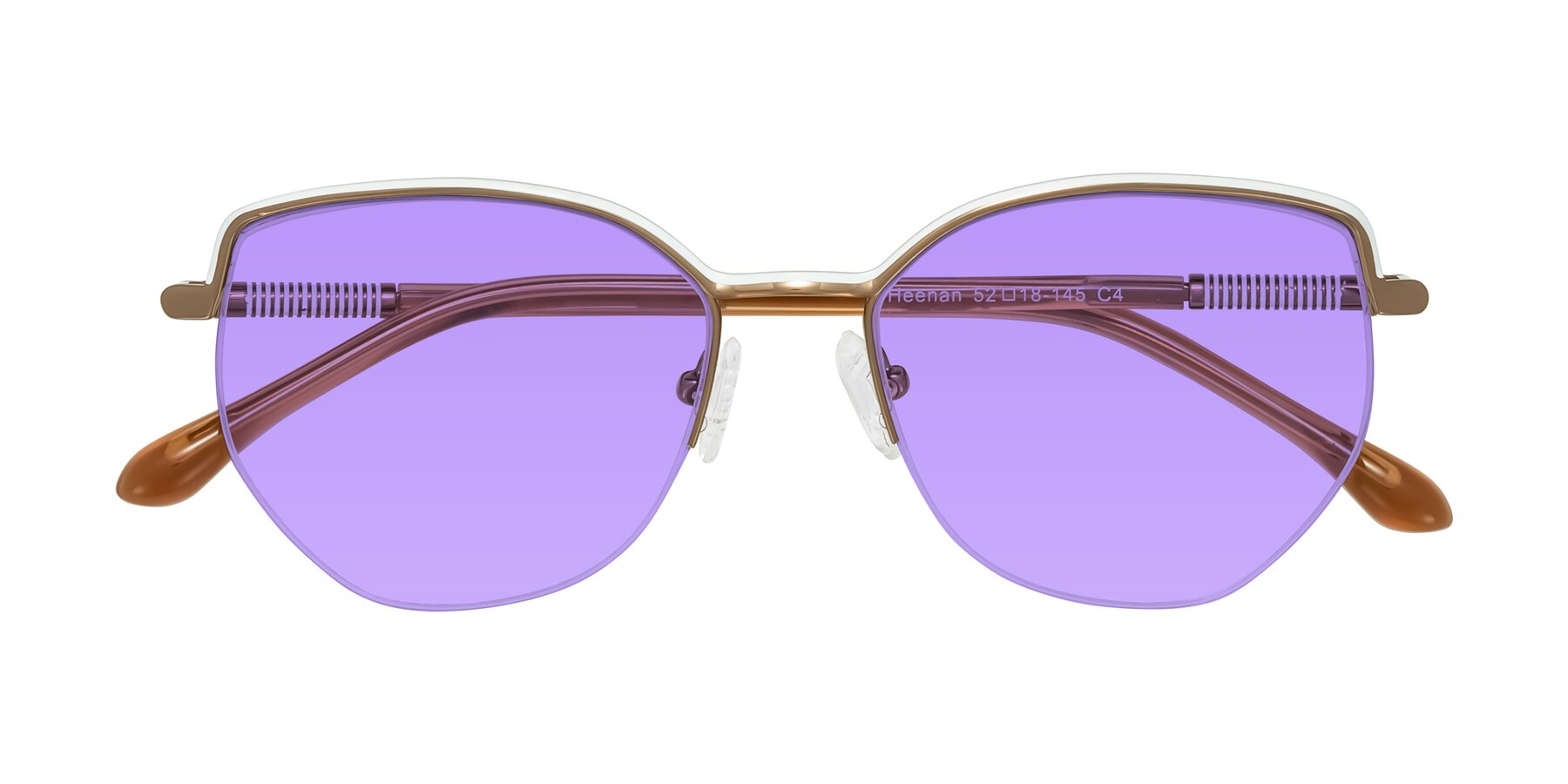 Folded Front of Heenan in White/Bronze with Medium Purple Tinted Lenses