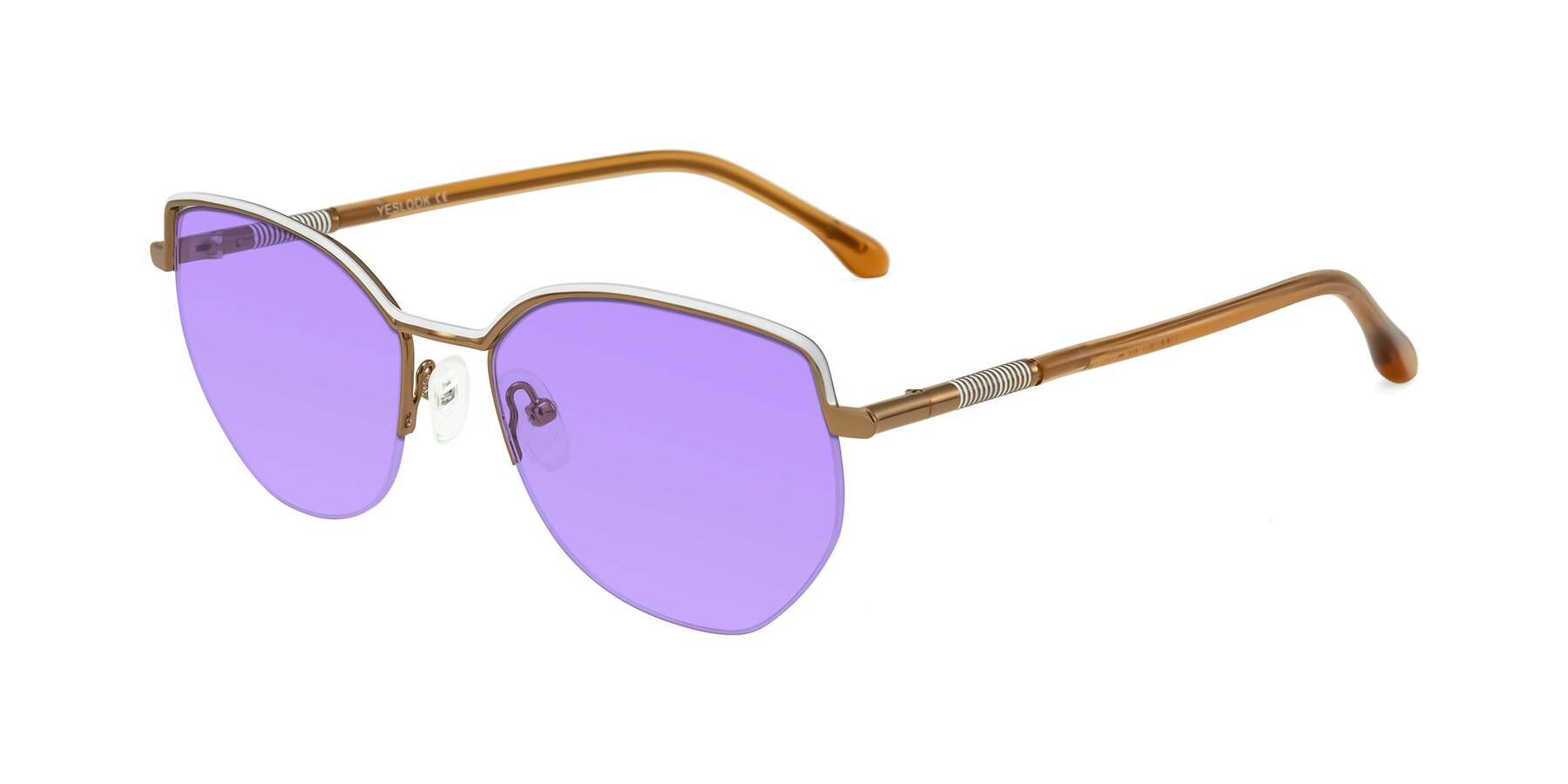 Angle of Heenan in White/Bronze with Medium Purple Tinted Lenses