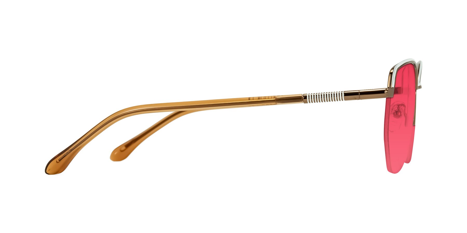 Side of Heenan in White/Bronze with Red Tinted Lenses