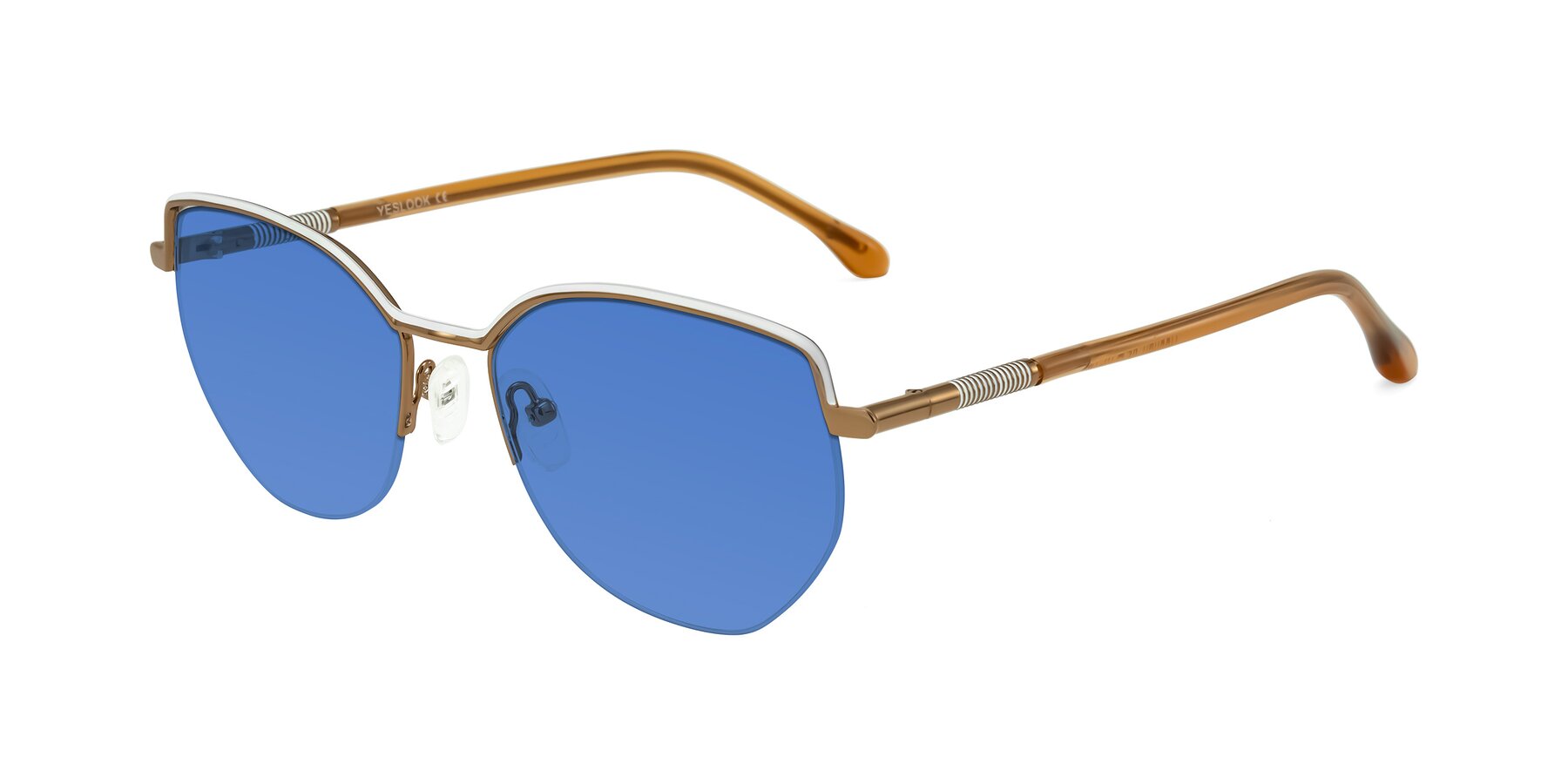 Angle of Heenan in White/Bronze with Blue Tinted Lenses