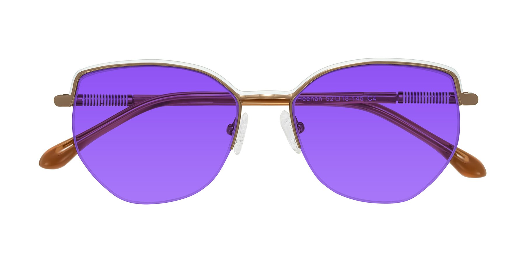 Folded Front of Heenan in White/Bronze with Purple Tinted Lenses