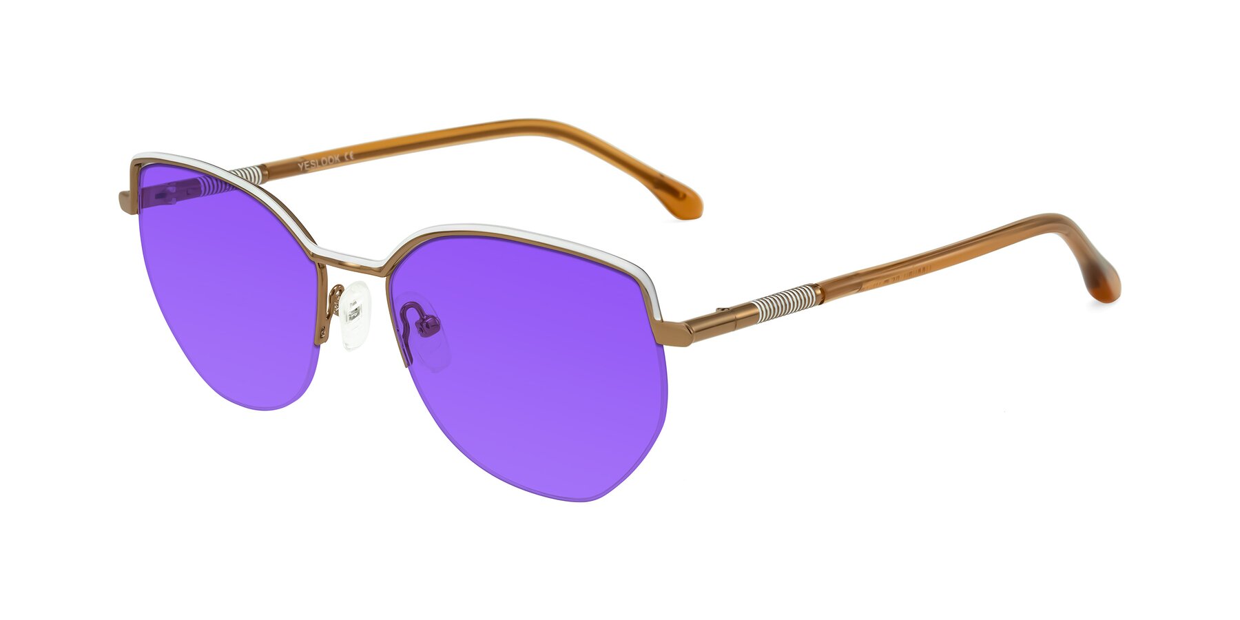 Angle of Heenan in White/Bronze with Purple Tinted Lenses