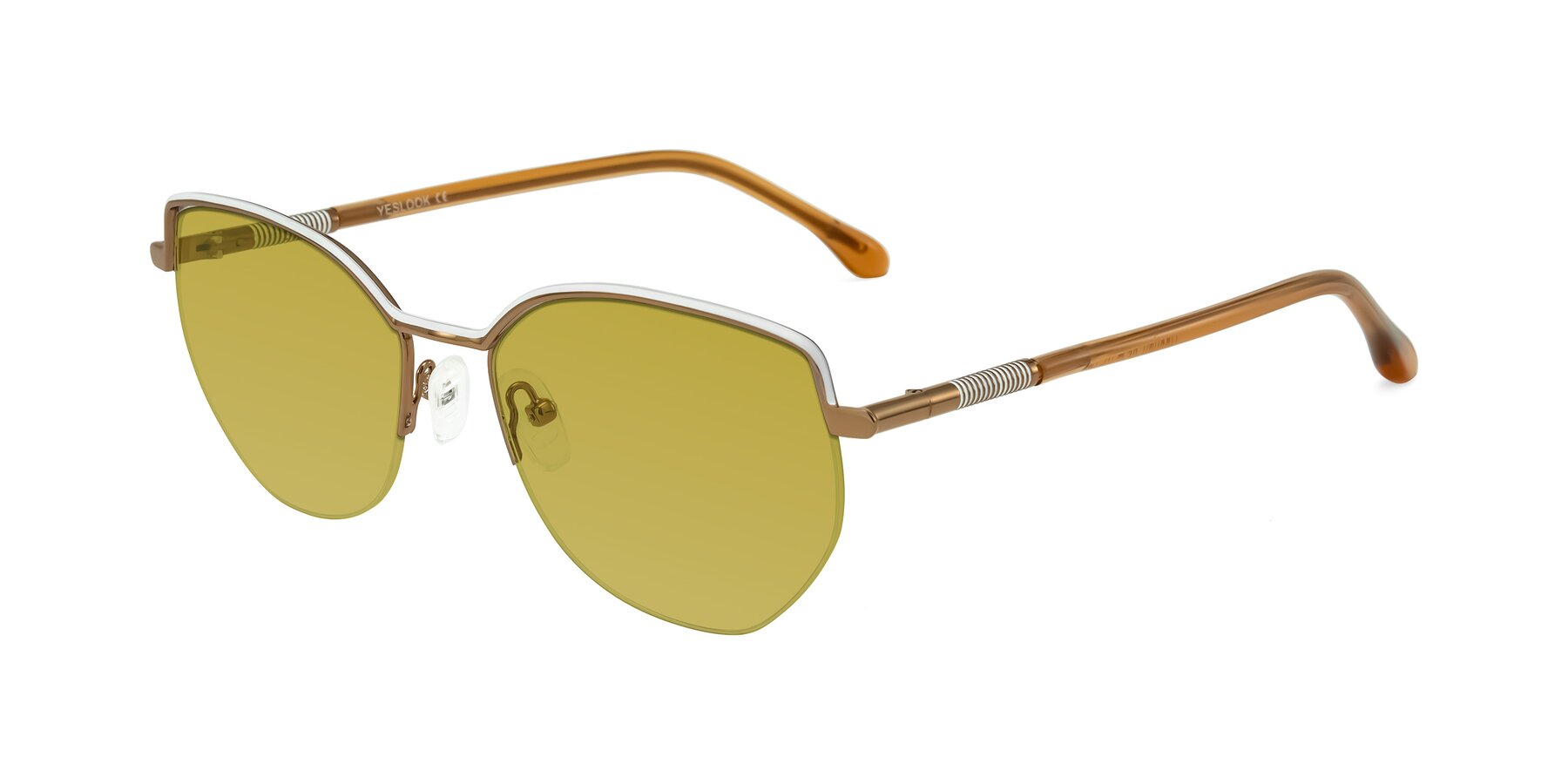 Angle of Heenan in White/Bronze with Champagne Tinted Lenses