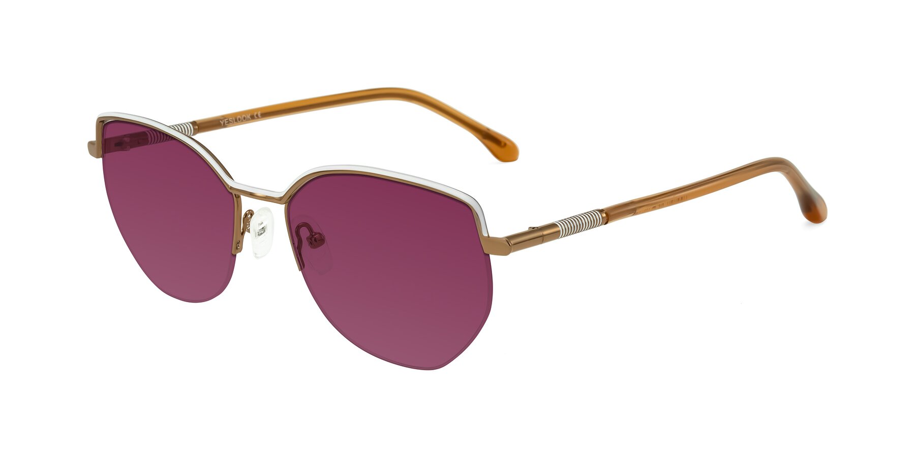 Angle of Heenan in White/Bronze with Wine Tinted Lenses