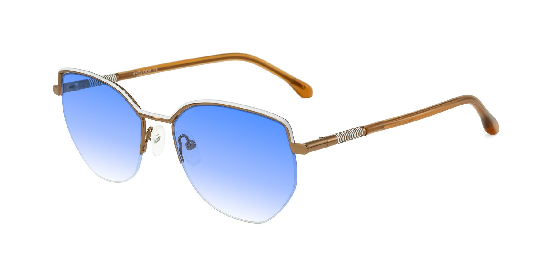 Angle of Heenan in White/Bronze with Blue Gradient Lenses