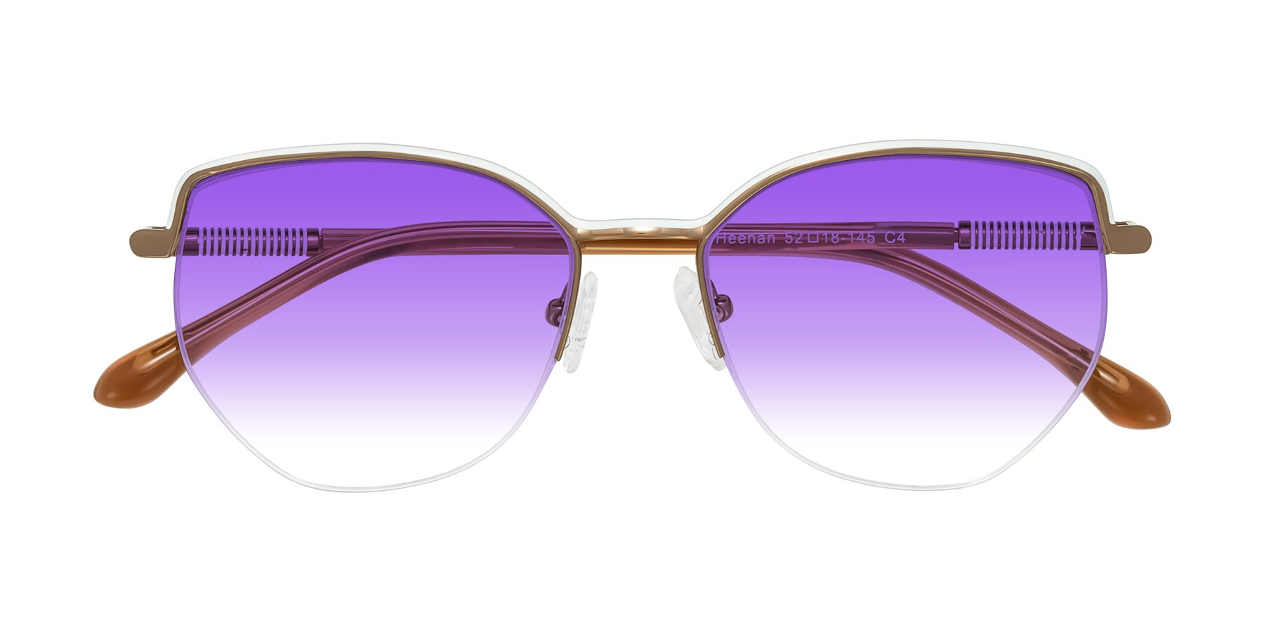 Folded Front of Heenan in White/Bronze with Purple Gradient Lenses