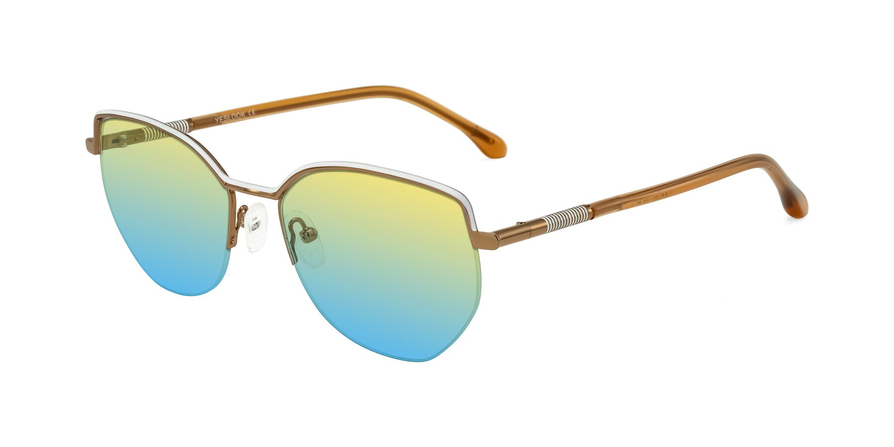 Angle of Heenan in White/Bronze with Yellow / Blue Gradient Lenses