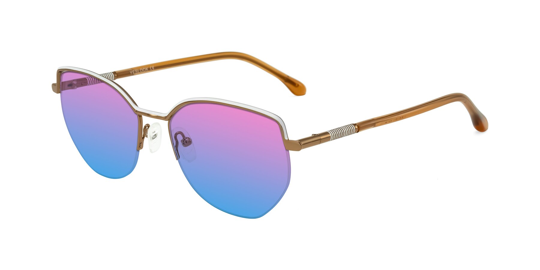 Angle of Heenan in White/Bronze with Pink / Blue Gradient Lenses