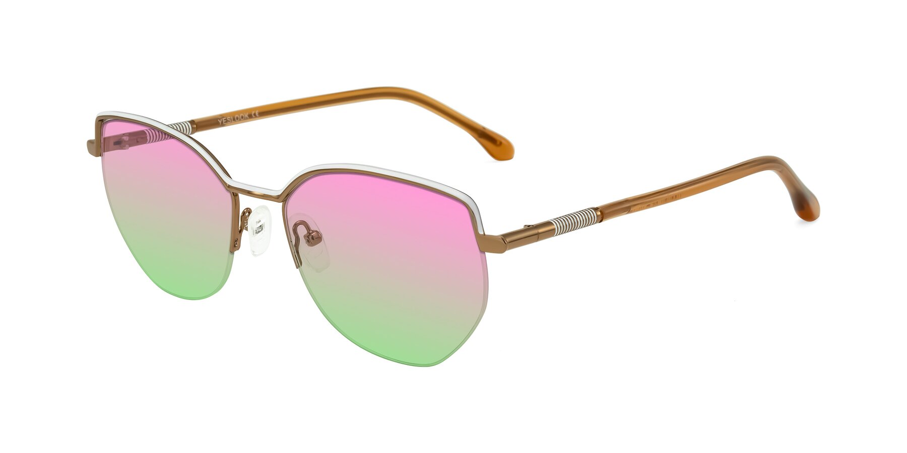 Angle of Heenan in White/Bronze with Pink / Green Gradient Lenses