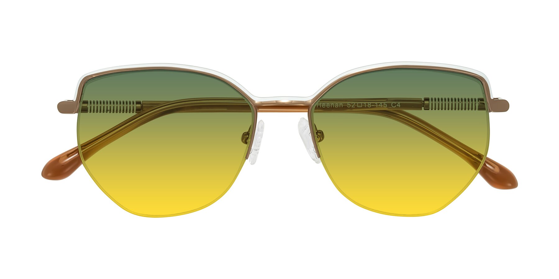 Folded Front of Heenan in White/Bronze with Green / Yellow Gradient Lenses