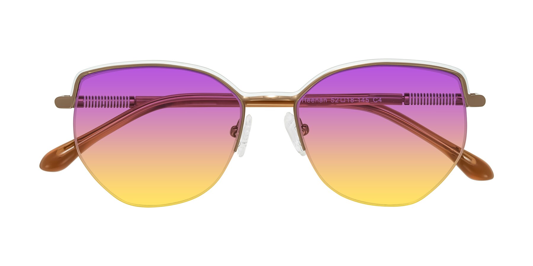 Folded Front of Heenan in White/Bronze with Purple / Yellow Gradient Lenses