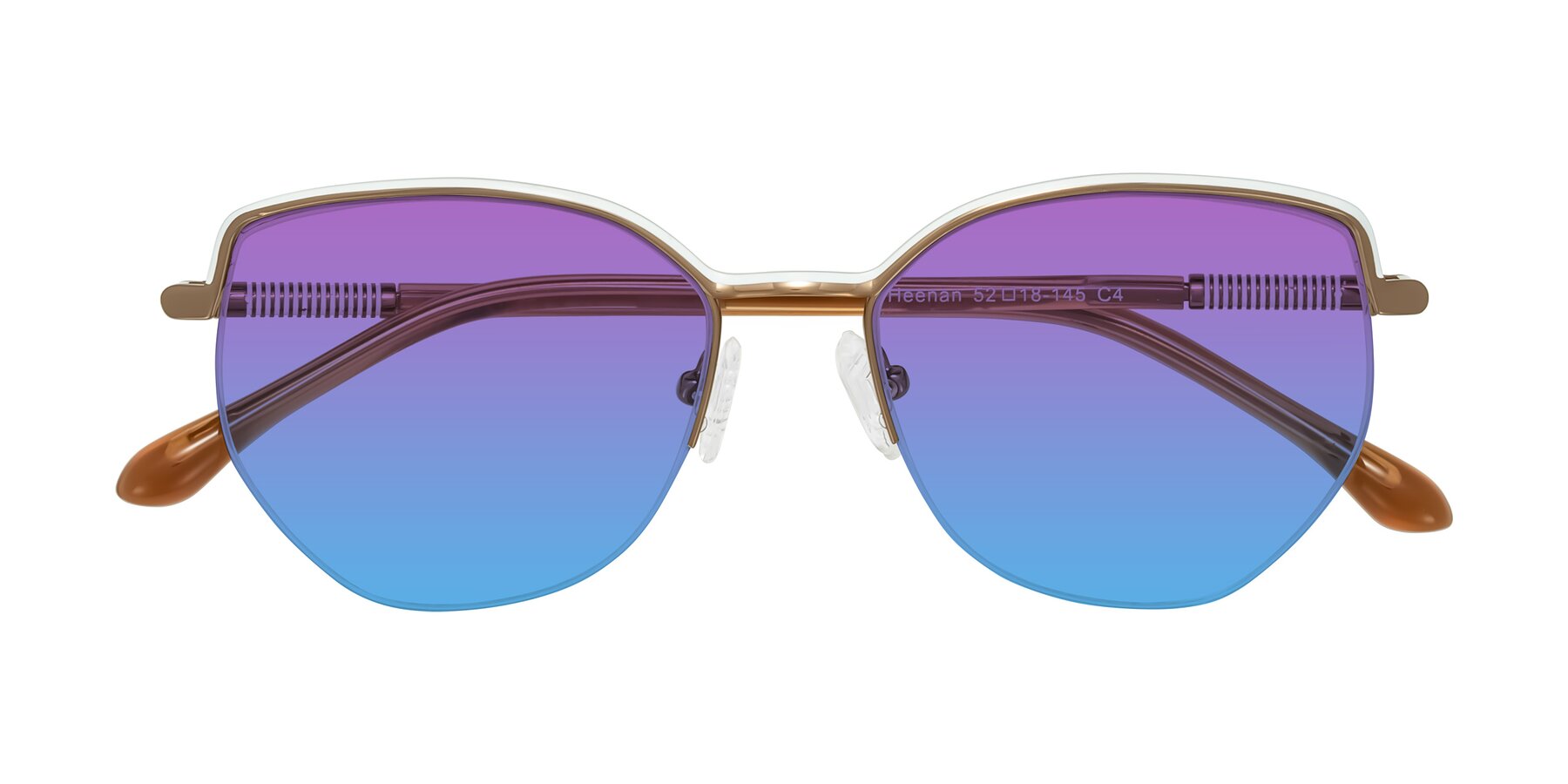 Folded Front of Heenan in White/Bronze with Purple / Blue Gradient Lenses