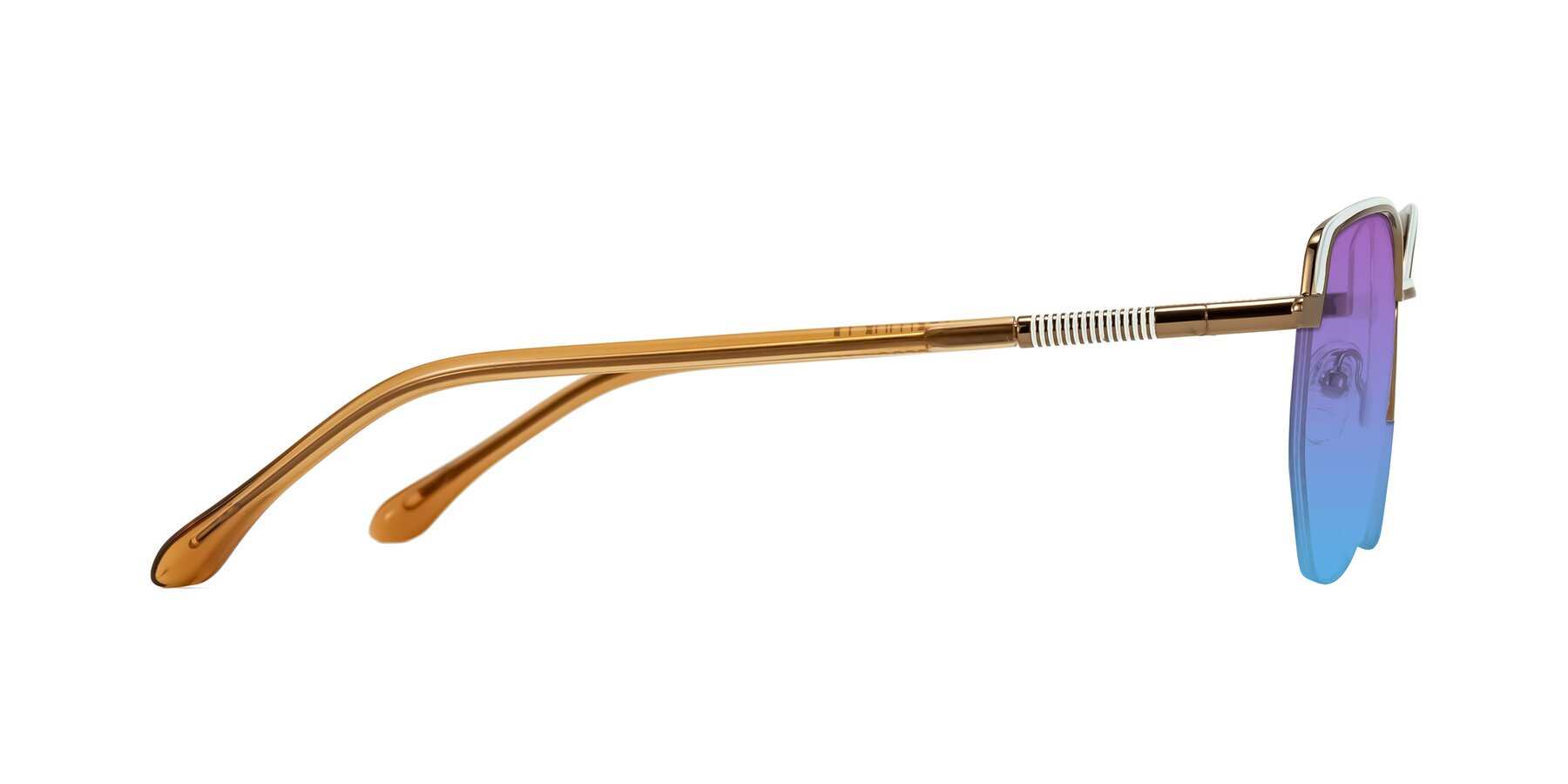 Side of Heenan in White/Bronze with Purple / Blue Gradient Lenses