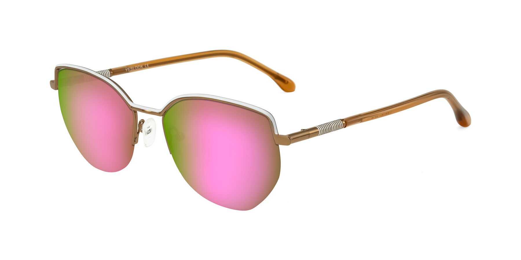 Angle of Heenan in White/Bronze with Pink Mirrored Lenses