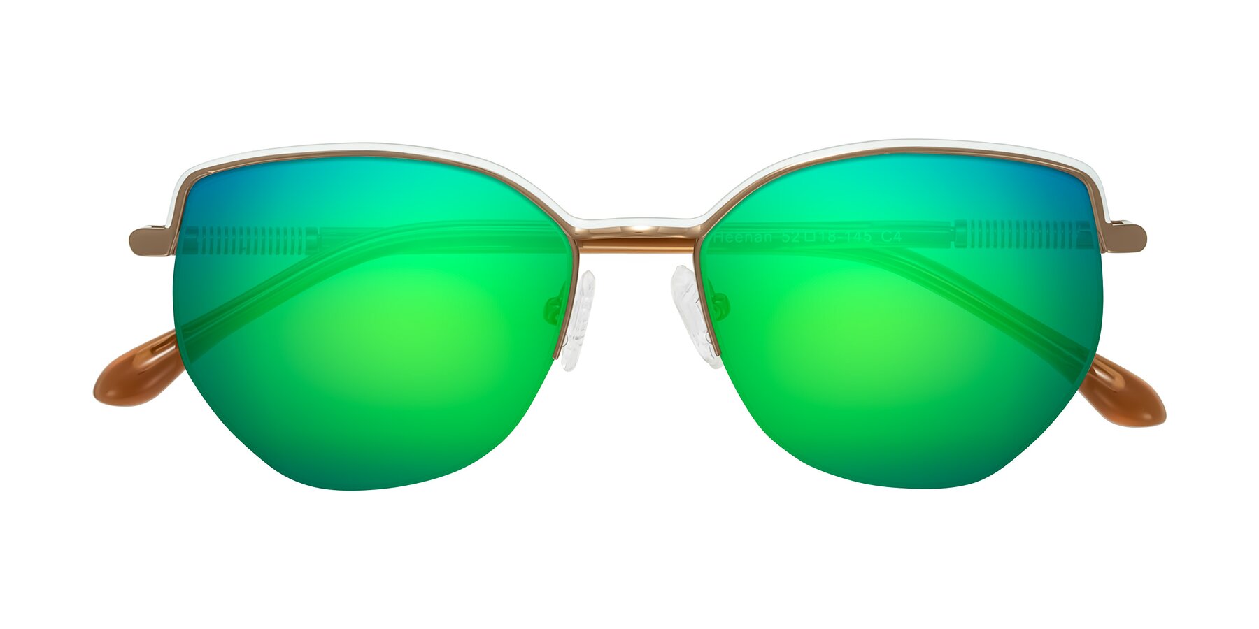 Folded Front of Heenan in White/Bronze with Green Mirrored Lenses