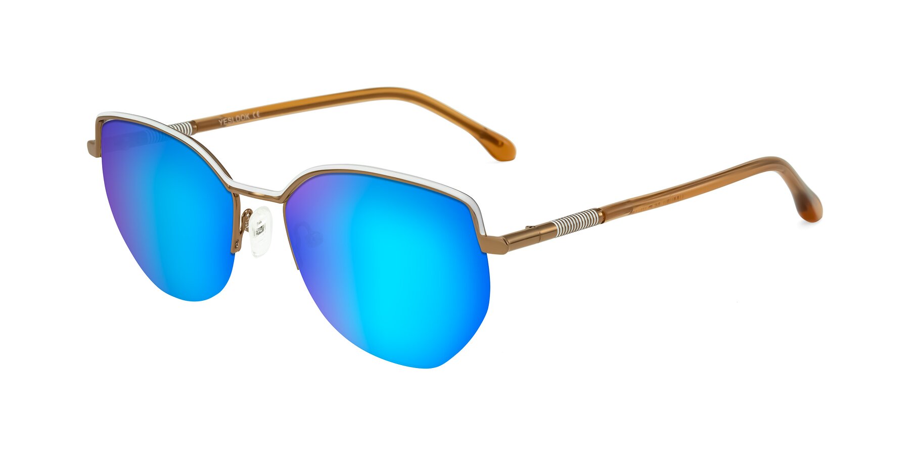 Angle of Heenan in White/Bronze with Blue Mirrored Lenses