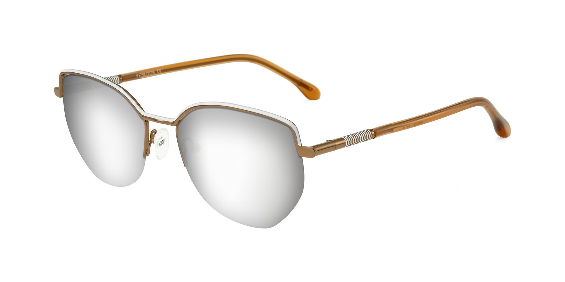 Angle of Heenan in White/Bronze with Silver Mirrored Lenses