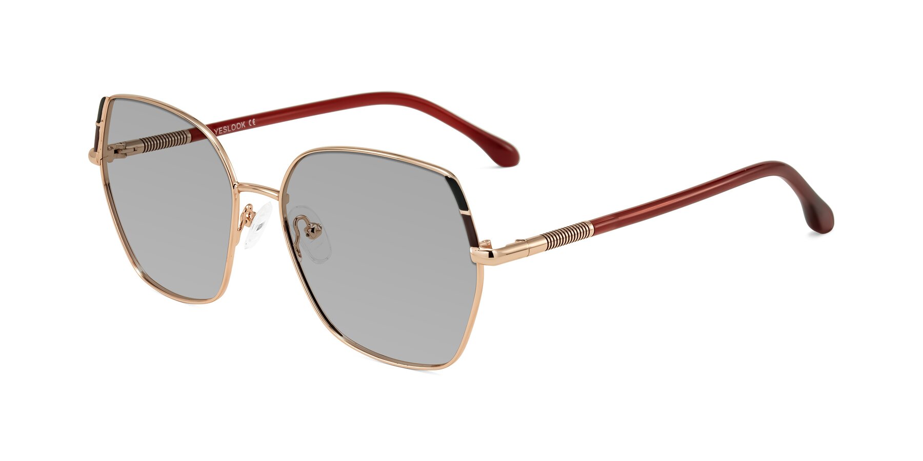 Angle of Suarie in Rose Gold/Red with Light Gray Tinted Lenses