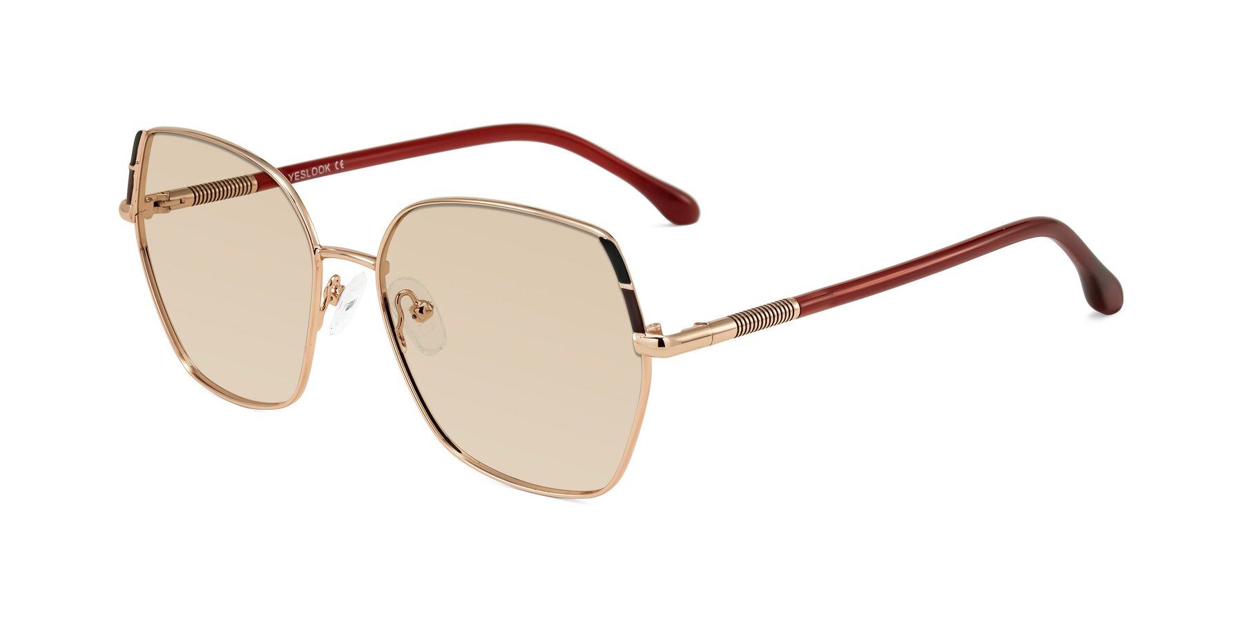Angle of Suarie in Rose Gold/Red with Light Brown Tinted Lenses