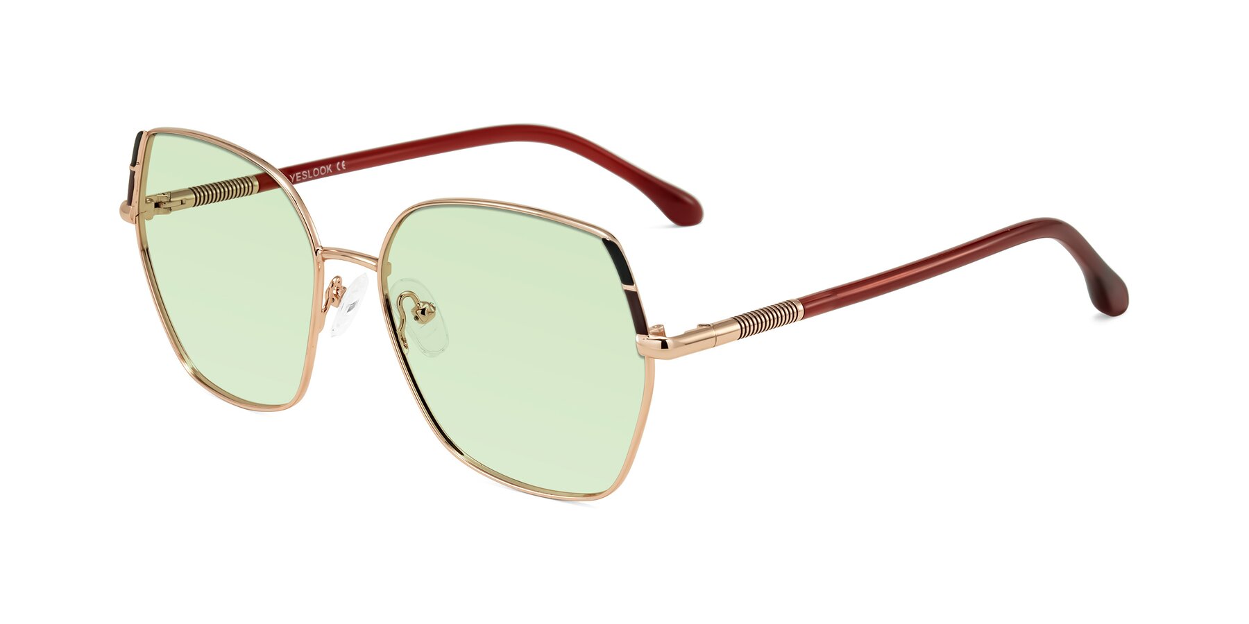 Angle of Suarie in Rose Gold/Red with Light Green Tinted Lenses