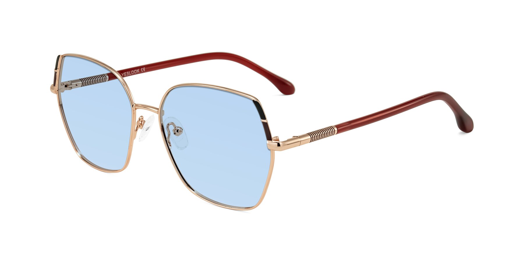 Angle of Suarie in Rose Gold/Red with Light Blue Tinted Lenses