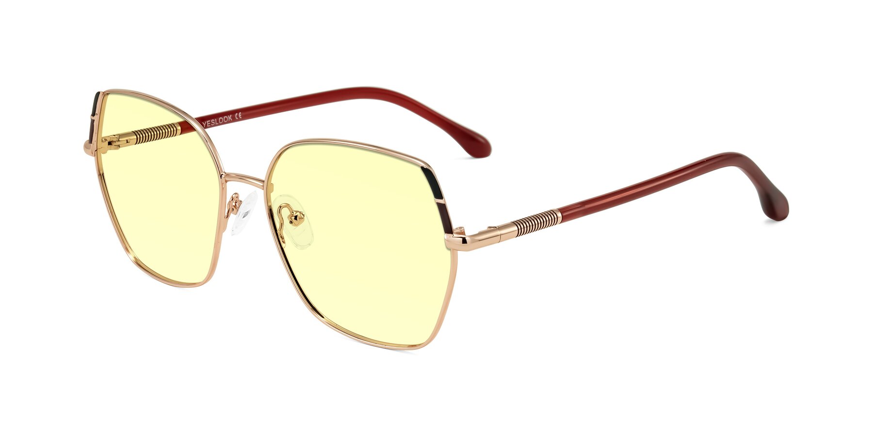 Angle of Suarie in Rose Gold/Red with Light Yellow Tinted Lenses