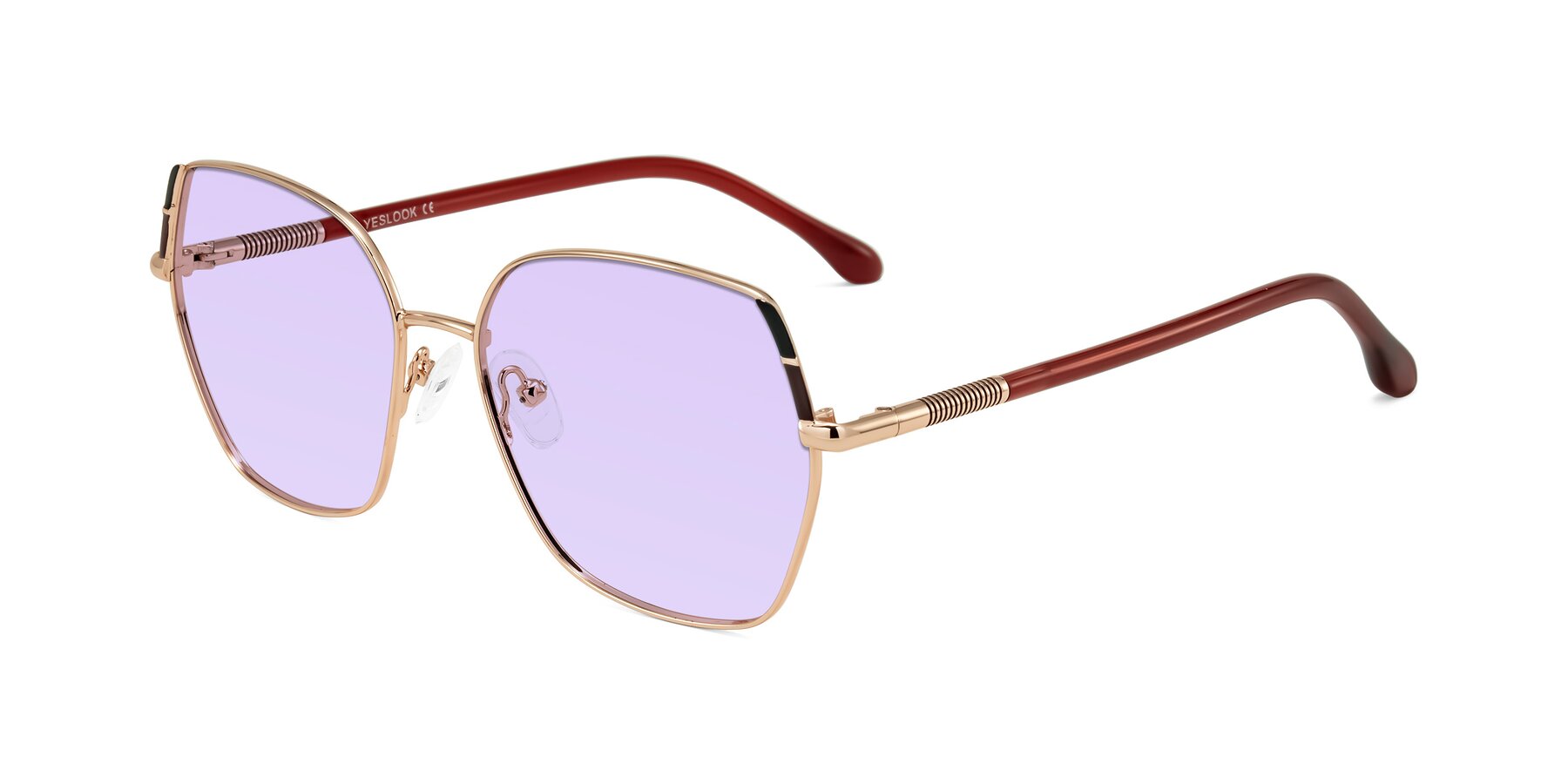 Angle of Suarie in Rose Gold/Red with Light Purple Tinted Lenses