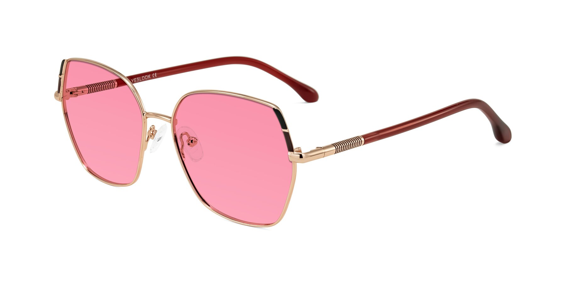 Angle of Suarie in Rose Gold/Red with Pink Tinted Lenses