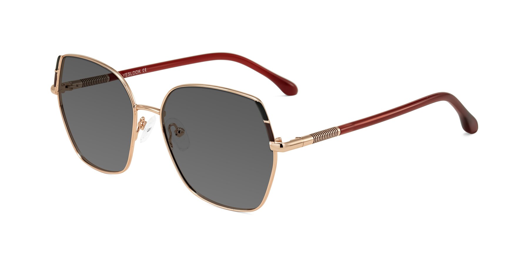 Angle of Suarie in Rose Gold/Red with Medium Gray Tinted Lenses