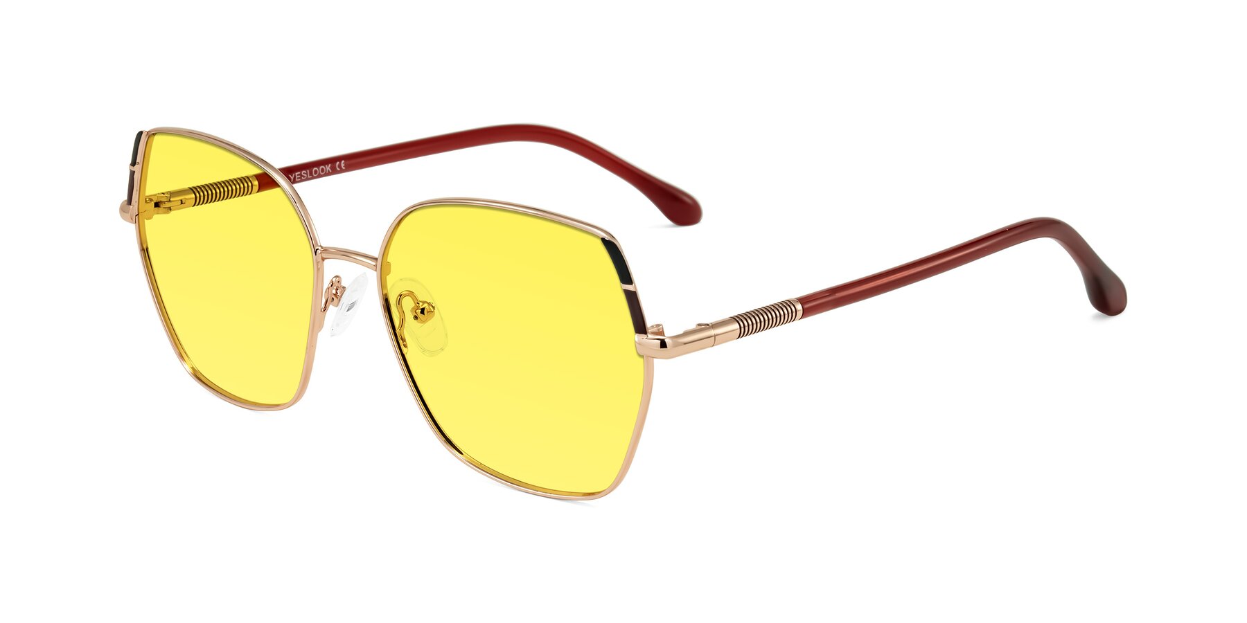 Angle of Suarie in Rose Gold/Red with Medium Yellow Tinted Lenses