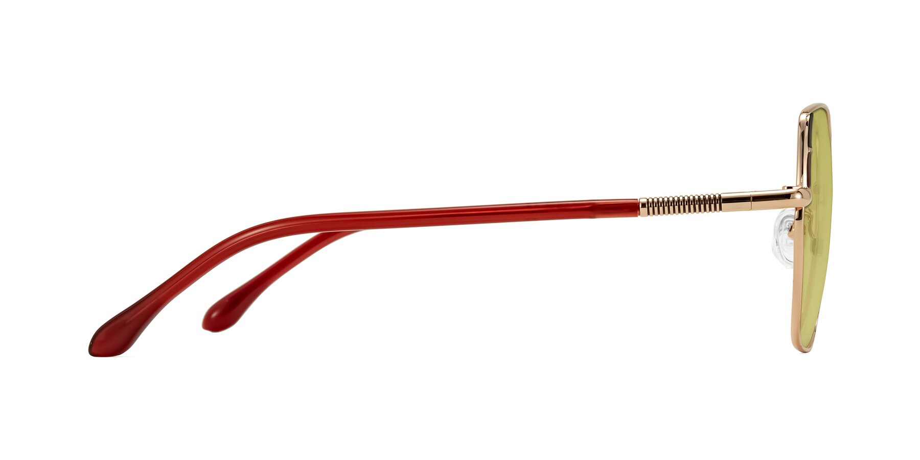 Side of Suarie in Rose Gold/Red with Medium Champagne Tinted Lenses